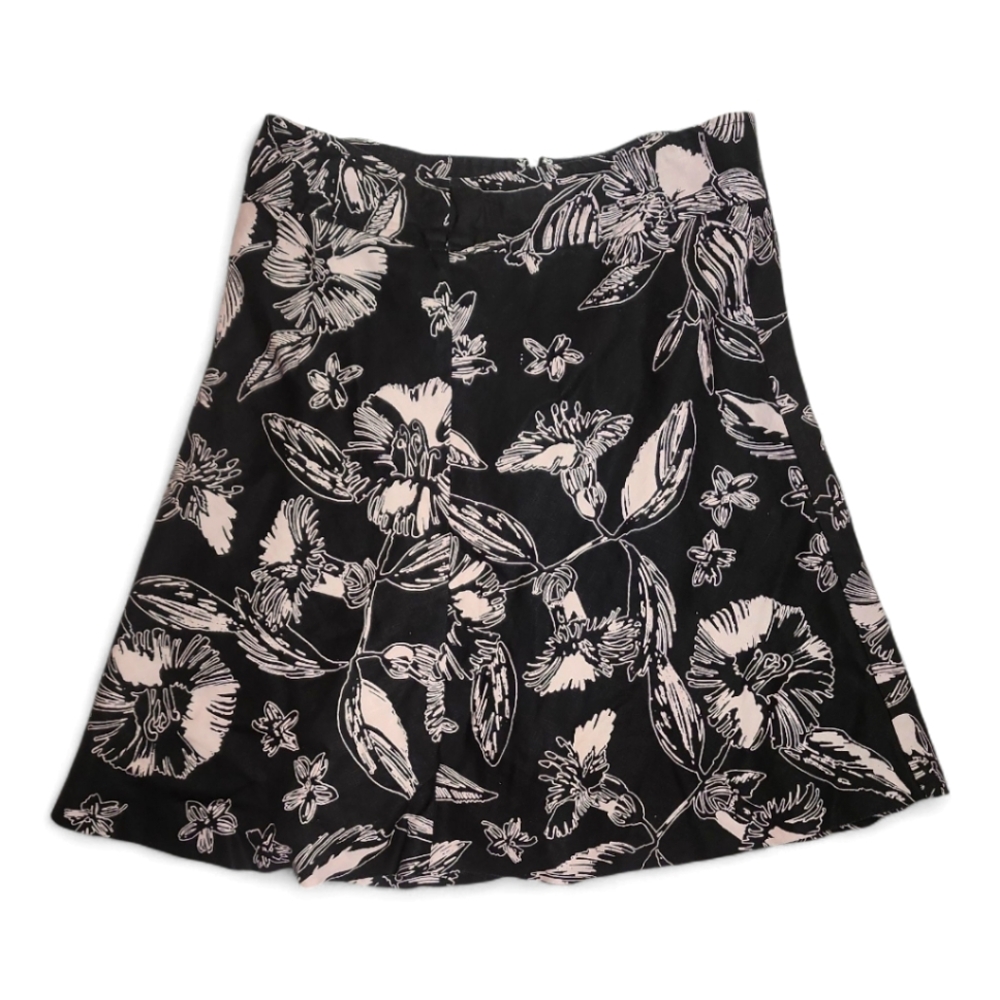 Merona Black & Ivory Floral Linen Skirt – Size 2